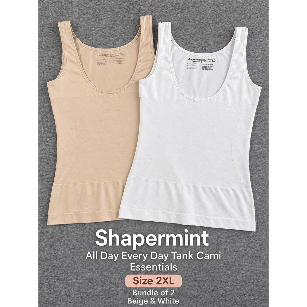 Shapermint Pack of 2 Scoop Neck Tank Camis – Beige & White